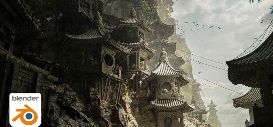 B023 Ancient Temple Village Pack古建筑场景视频教程 中英文字幕-123云盘设计资源工坊